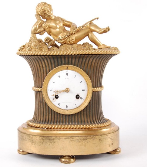 Antique Ornate French Galle Brass Cupid Mantle Clock
