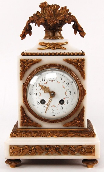 Antique Ornate Marble Mantle Clock with Brass Accents