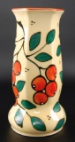 Czechoslovakian Pottery Yellow with Green Leaves and Orange Fruit Vase