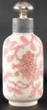 Antique Stevens and Williams Satin Glass Decanter with Pink Floral Design and Mercury Glass Stopper