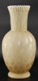 Antique Cased Glass Ribboned Edge Coin Dot Vase with Iron Pontail