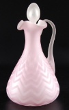 Antique Satin Pink Cased Glass Cruet with Applied Handle+ stopper