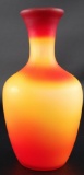 Vintage Tangerine, Yellow, and Deepest Red Satin White Cased Glass Vase