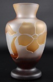 Amber Cameo Glass Vase with Floral Design