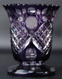 Antique Ametheyst Cut to Clear Crystal Vase with Floral Design