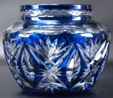 Antique Sapphire Blue Cut to Clear Crystal Vase