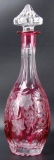 Antique Cranberry Cut to Clear Crystal Decanter with Grape and Cable Design