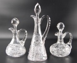 Group of 3 Antique American Brilliant Cut Glass Vingar Cruets