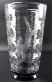 Vintage 1934 Orrefors Engraved Glass Vase: 