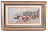 John Esposito - Signed Oil Painting on Board : Seaside Street Scene