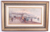 John Esposito - Signed Oil Painting on Board : Harbor Street Scene