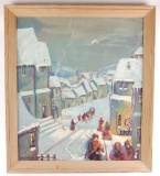 Antique Oill Painting of Winter Street Scene