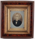 Antique Beautiful Burled Walnut Trim Picture Frame with Hand Draws Portrait of Man