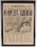 Sinking of the Titantic : Framed Front Page Headline from the 
