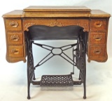 Antique Quarter Sawn Oak Sewing Machine Cabinet with Case Iron Base