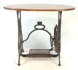 Antique Cast Iron Sewing Machine Base with Walnut Top