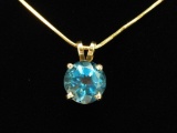 14k Swiss Blue Topaz Solitaire Pendant and 14k Yellow Gold Chain