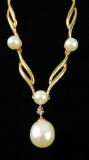 10k Yellow Gold Pearl and Diamond Necklace