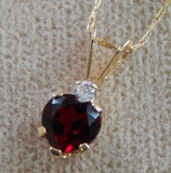 10k Yellow Gold Garnet and CZ Pendant w/chain