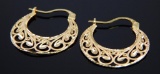 14k Brushed and Polished Yellow Gold Openwork Hoop Earrings