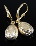 14k Yellow Gold Textured Teardrop Dangle Earrings