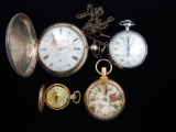 Lot of 4 : Pocket Watches, Pendant Watch, and Stopwatch