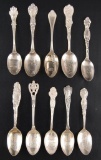 Group of 10 Sterling Silver Illinois Souvenir Spoons