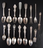 Group of 15 Sterling Silver Souvenir Spoons and Forks