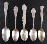 Group of 5 Sterling Silver Souvenir Spoons