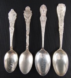 Group of 4 Sterling Silver Souvenir Spoons Featuring The Statue of Liberty and More