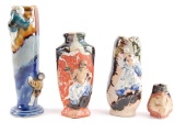 Group of 4 Antique Ceramic Vases with Oriental Designs