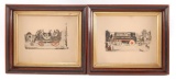 Group of 2 Antique Firemen and Fire Engine Prints in Walnut and Gilded Frames