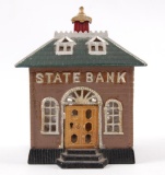 Antique Cast Iron State Bank Coin Bank with Original Paint