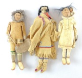 Group of 3 Handmade Dolls:Eskimo Inuit and Native American