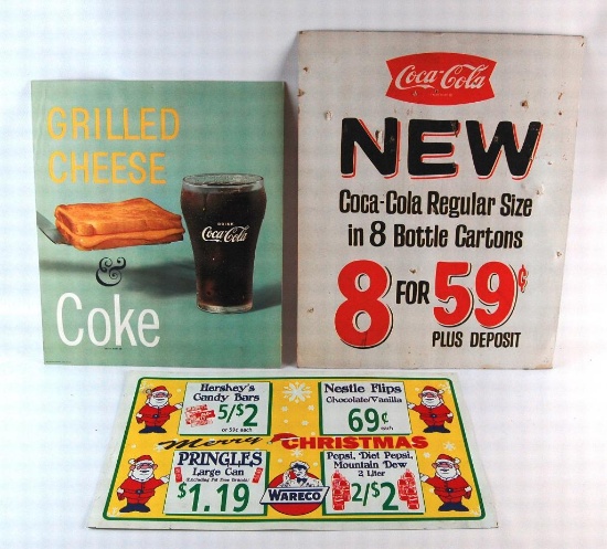Group of 3 Vintage Coca-Cola and Wareco Cardboard and Plastic Advertisements
