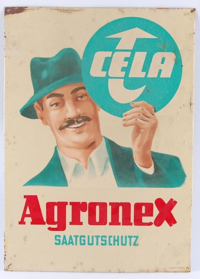 Vintage German Cela Agronex Saatgutschutz Advertising Metal Sign