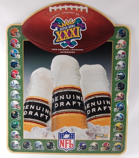 Miller Genuine Draft Super Bowl XXXI NFL Advertising Beer Sign