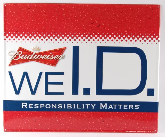 Budweiser We I.D. Advertising Metal Beer Sign