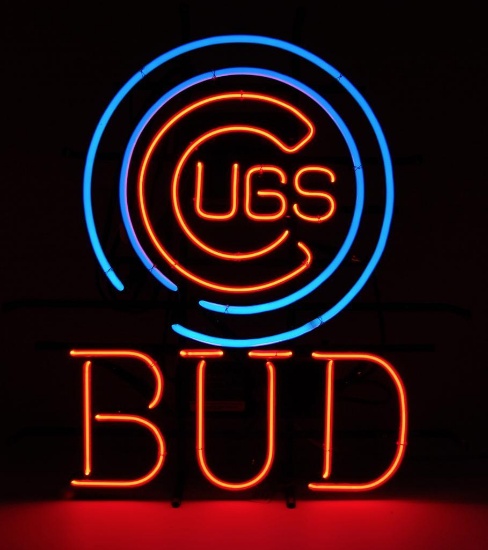Chicago Cubs Budweiser Light Up Advertising Neon Beer Sign