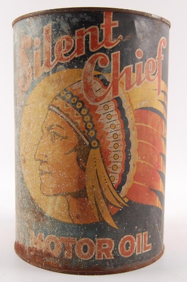 Vintage Silent Chief Motor Oil Advertising 5 Quart Oil Can