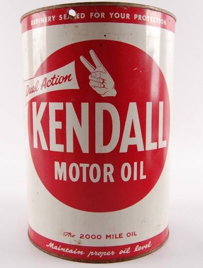 Vintage Kendall Dual Action Motor Oil Advertising 5 Quart Oil Can