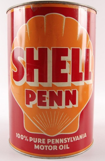 Vintage Shell Penn Motor Oil Advertising 5 Quart Oil Can