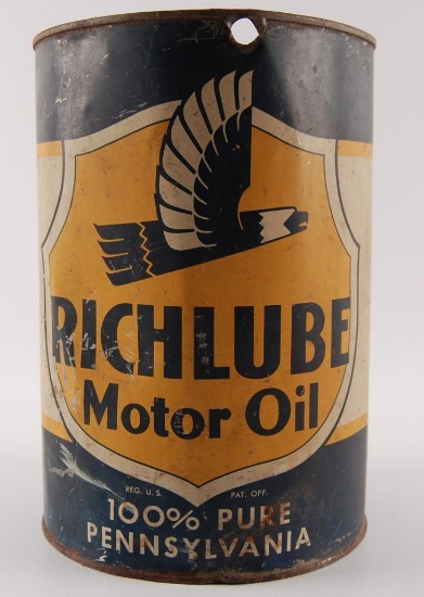 Vintage Richlube Motor Oil Advertising 5 Quart Oil Can