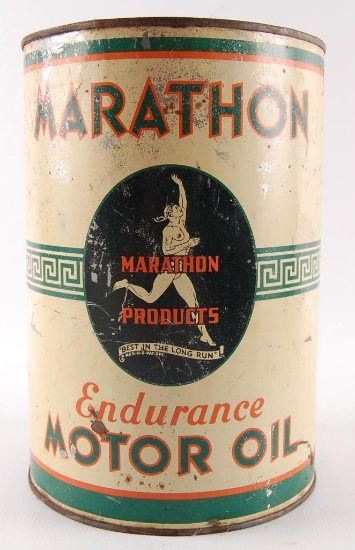 Vintage Marathon Endurance Motor Oil Advertising 5 Quart Oil Can