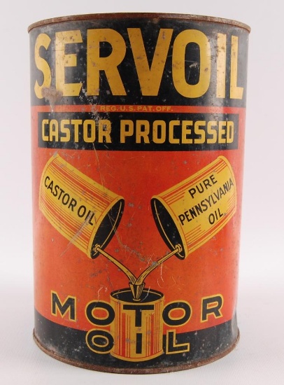 Vintage Servoil Castor Processed Motor Oil Advertising 5 Quart Oil Can
