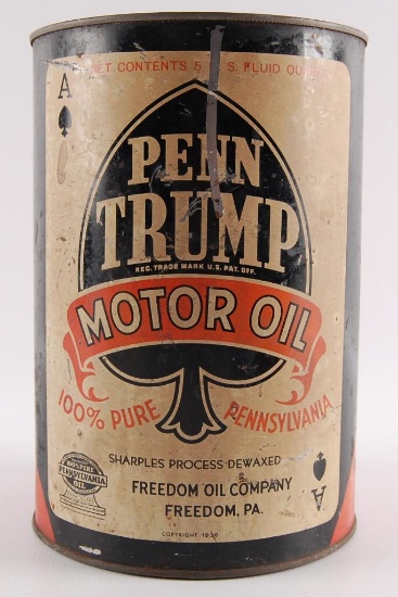 Vintage Penn Trump Motor Oil Advertising 5 Quart Oil Can