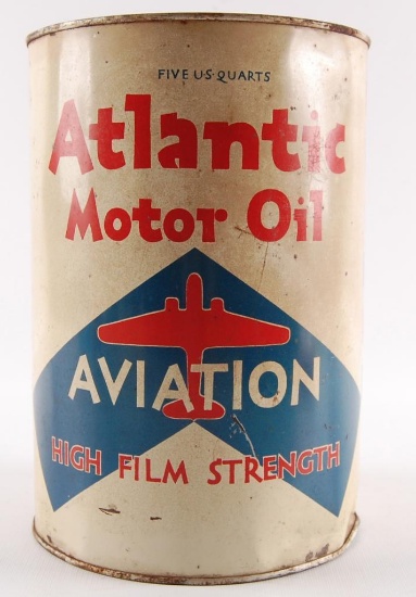 Vintage Atlantic Aviation Motor Oil Advertising 5 Quart Oil Can