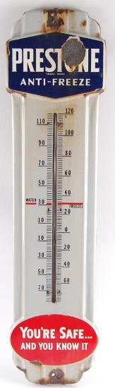 Vintage Prestone Anti-Freeze "You're Safe and You Know It" Advertising Porcelain Thermometer