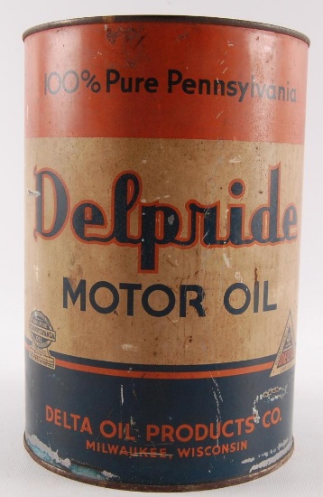 Vintage Delpride Motor Oil Advertising 5 Quart Oil Can