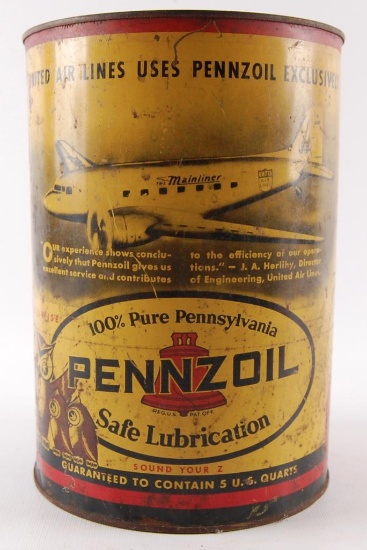 Vintage Pennzoil Motor Oil Advertising 5 Quart Oil Can